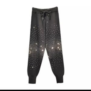 Black rhinestone sweatpants